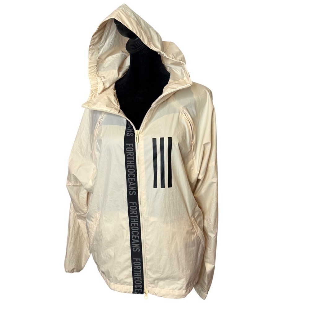 Adidas Parley Windbreaker Hooded Lightweight Jacket Womens M For the Oceans